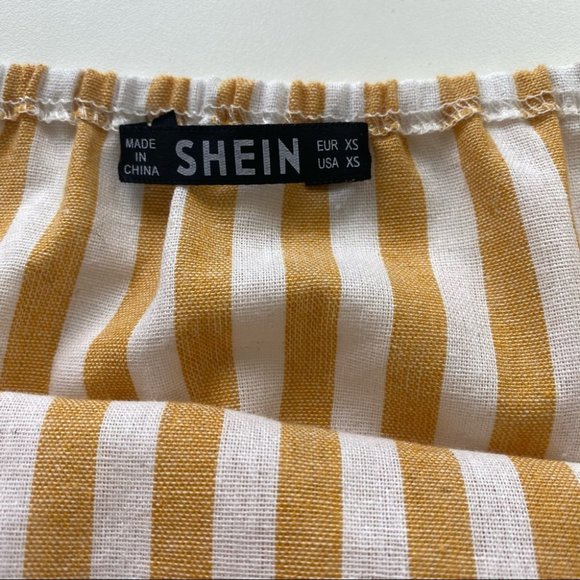 Shein White and Yellow Romper with Belt - Picture 5 of 12